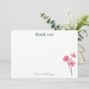 Colourful Flowers Pink Green Custom Bridal Shower Thank You Card