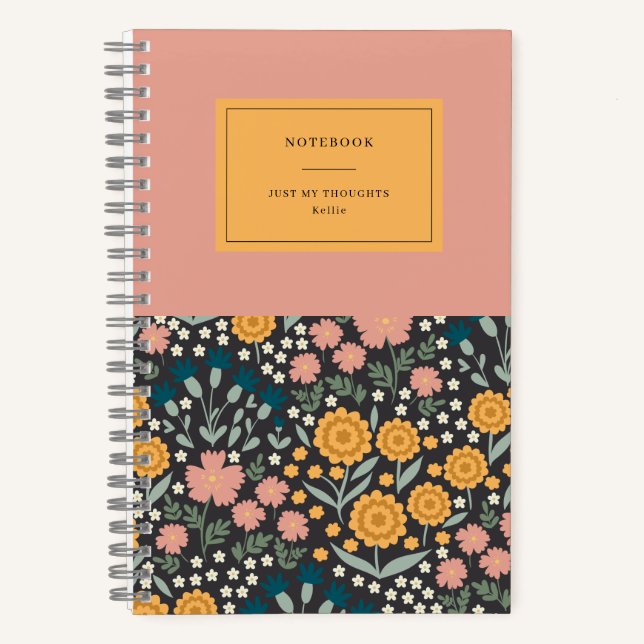 Colourful Flowers Pink Orange Quote Notebook (Front)