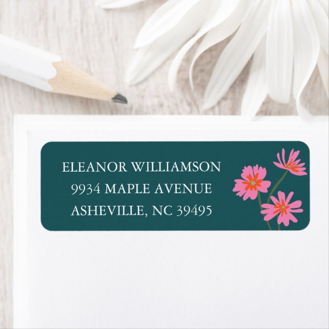 Colourful Flowers Pink Teal Floral Return Address (Insitu)