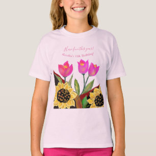 Colourful Flowers Pink Tulips & Yellow Sunflowers T-Shirt