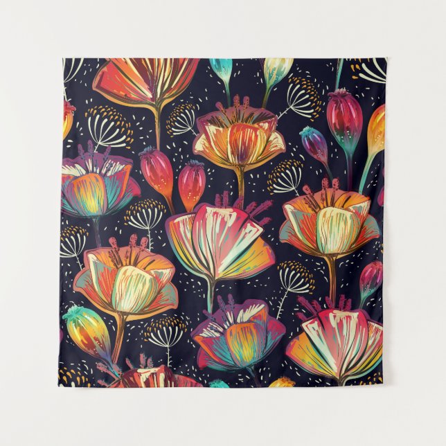 Colourful Flowers Plants Vintage Pattern Tapestry (Front)