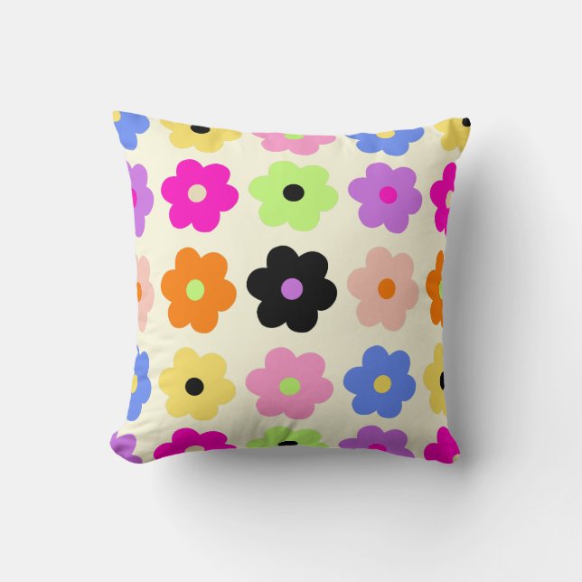Colourful Flowers Retro Minimalist Daisy Pattern  Cushion (Front)