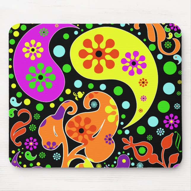 Colourful Flowers Retro Paisley Design Mousepad (Front)