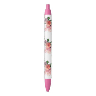 Colourful Flowers Roses Trendy Floral Template Blue Ink Pen