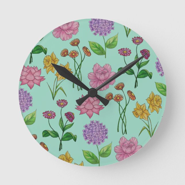 Colourful flowers round clock (Front)