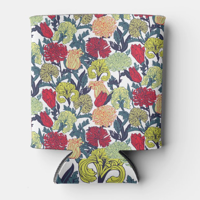 Colourful flowers: seamless white pattern. can cooler (Front)