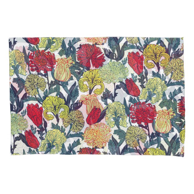 Colourful flowers: seamless white pattern. pillowcase (Front)