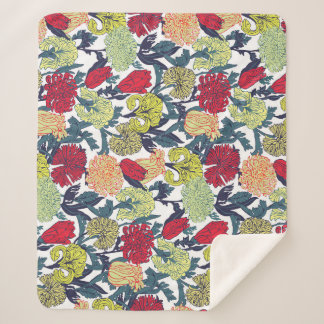 Colourful flowers: seamless white pattern. sherpa blanket