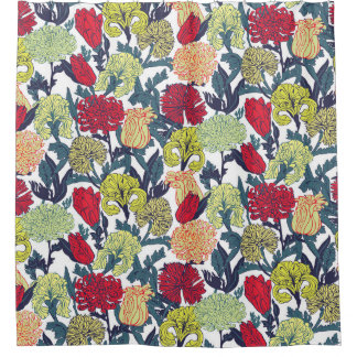 Colourful flowers: seamless white pattern. shower curtain