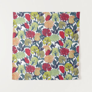 Colourful flowers: seamless white pattern. tapestry