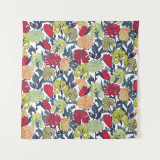 Colourful flowers: seamless white pattern. tapestry