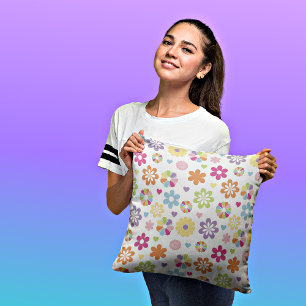 Colourful Flowers/Stripes Decorative Throw Pillow