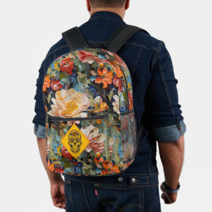 Colourful Flowers Sugar Skull: Day of the Dead Printed Backpack