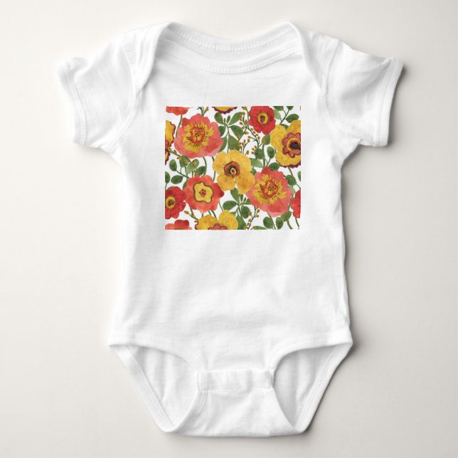 Colourful flowers: summer watercolor pattern. baby bodysuit (Front)