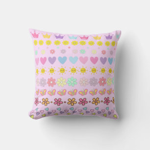 Colourful Flowers Sun & Hearts Pattern, Pink Flora Cushion