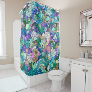 Colourful Flowers & Swirls Collage Pattern Shower Curtain