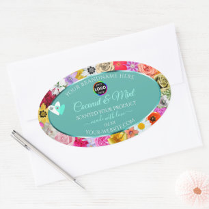 Colourful Flowers Teal Product Labels Hearts Logo