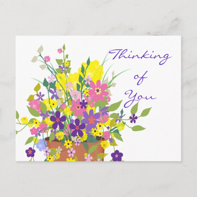 Colourful Flowers Thinking of You Postcard (Front)