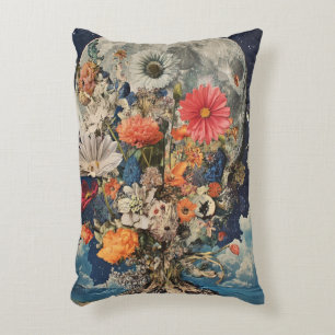 Colourful Flowers Under Full Moon Decorative Cushion