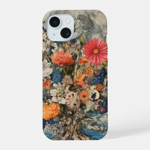 Colourful Flowers Under Full Moon iPhone 15 Case