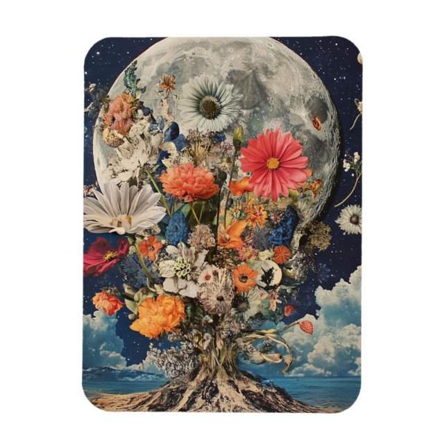 Colourful Flowers Under Full Moon Magnet (Vertical)