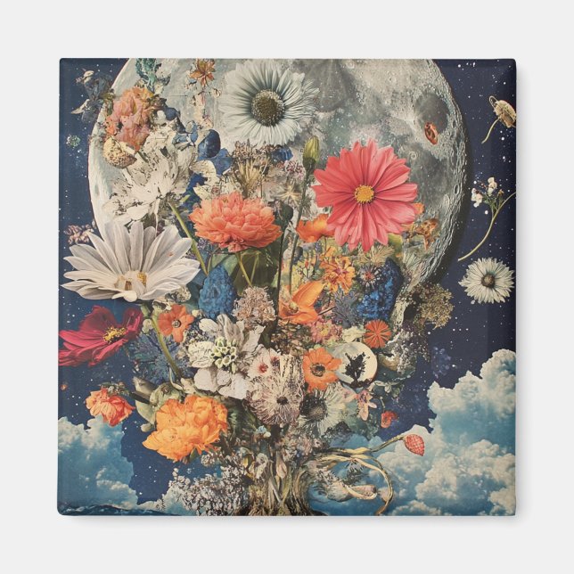 Colourful Flowers Under Full Moon Magnet (Front)