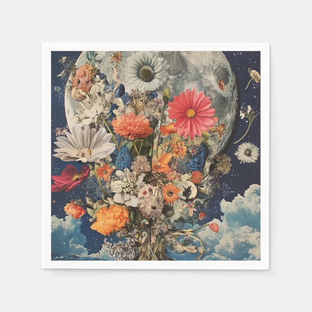 Colourful Flowers Under Full Moon Napkin (Front)