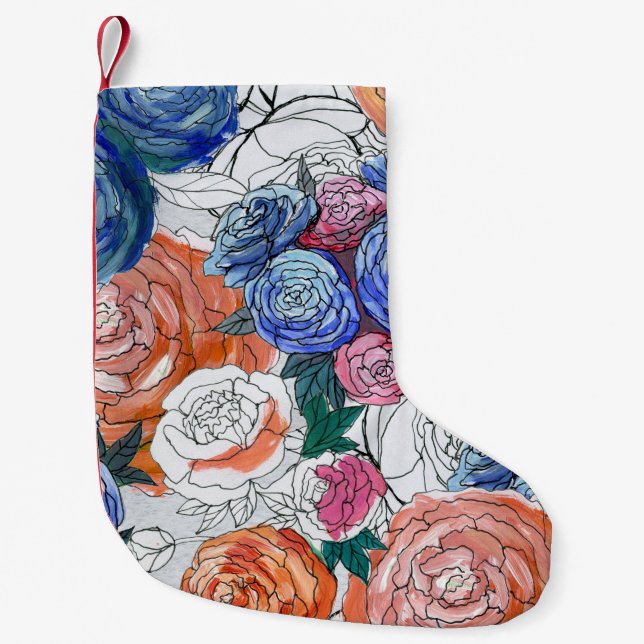Colourful Flowers: Vibrant Seamless Pattern Small Christmas Stocking (Front)