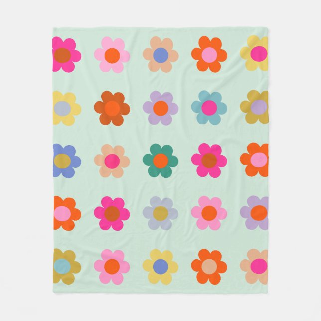 Colourful Flowers Vintage Floral Fleece Blanket (Front)