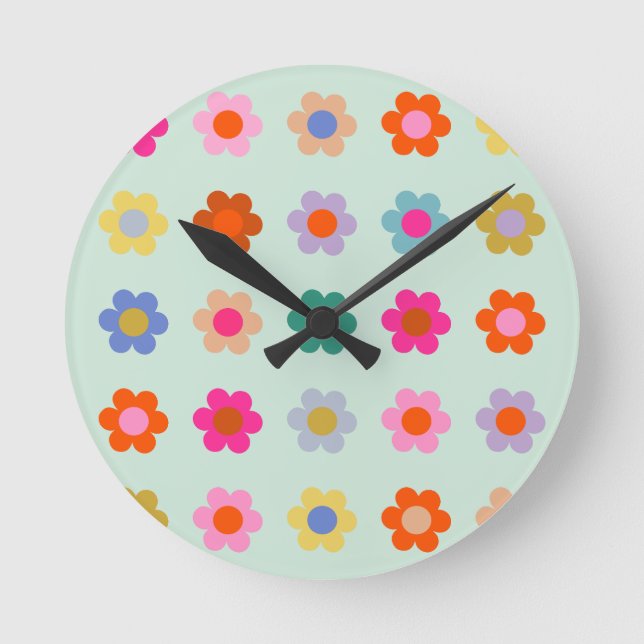 Colourful Flowers Vintage Floral Round Clock (Front)