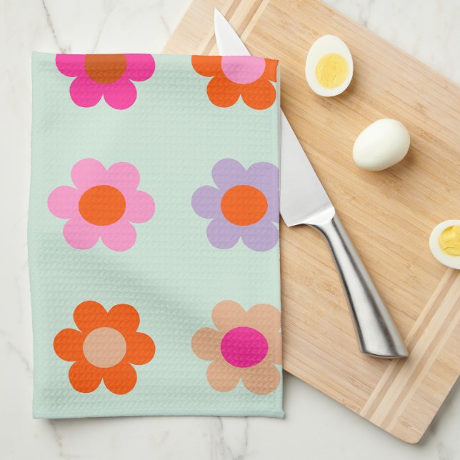 Colourful Flowers Vintage Floral Tea Towel (Quarter Fold)