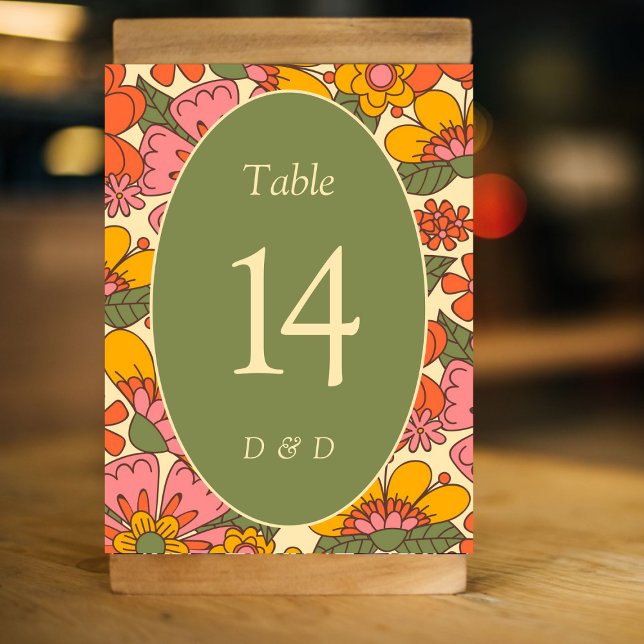 Colourful Flowers Vintage Retro Wedding Table Number (Creator Uploaded)