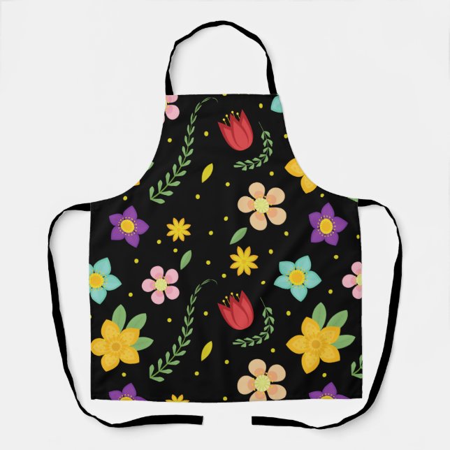  Colourful Flowers Watercolor Cute    Apron (Front)