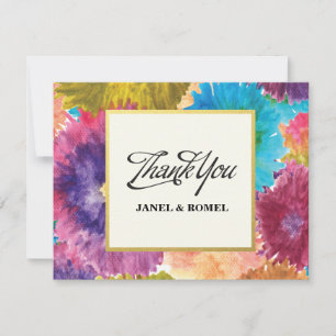 Colourful flowers watercolor - Thank you Card