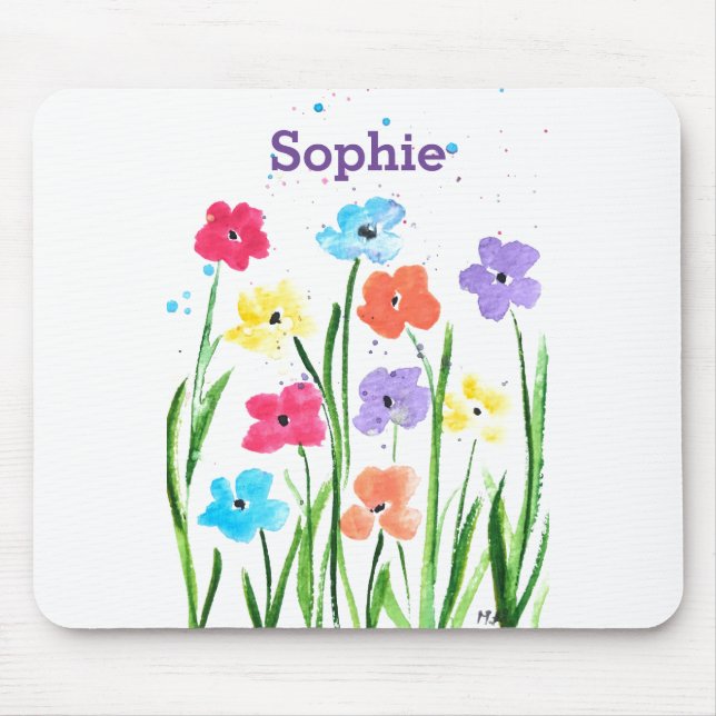 Colourful flowers watercolour painting mouse pad (Front)