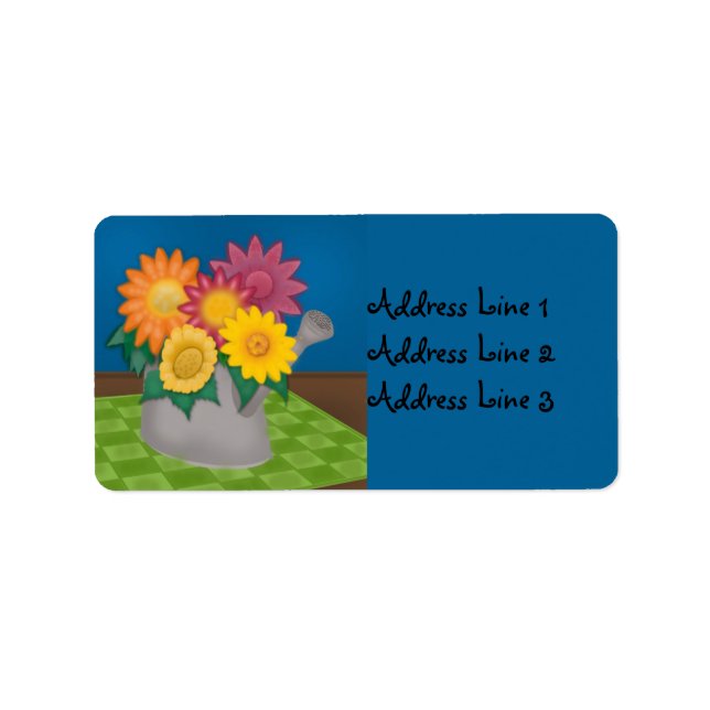 Colourful Flowers Watering Can Blue Address Label (Front)