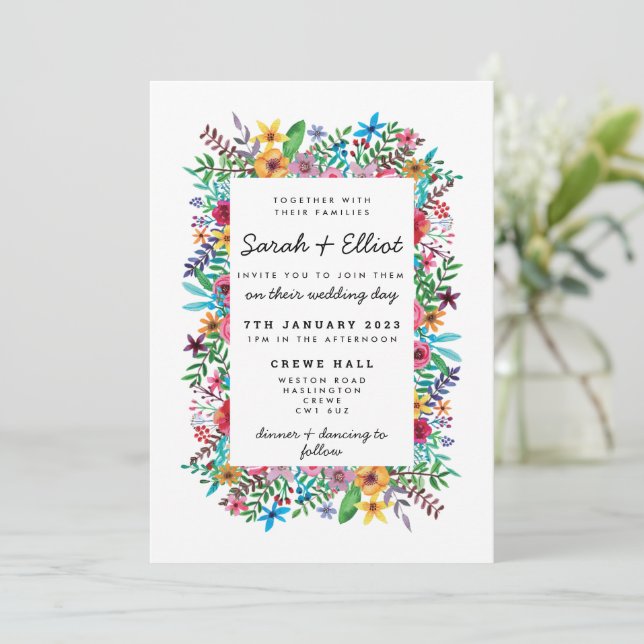 Colourful Flowers Wedding Invitation (Standing Front)