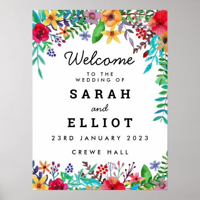 Colourful Flowers Wedding Welcome Poster (Front)