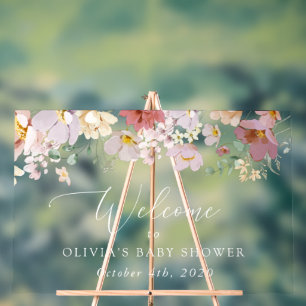 Colourful Flowers, Wildflowers, Baby Shower Welcom Acrylic Sign
