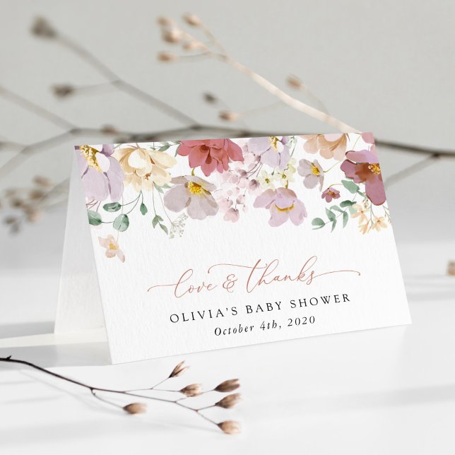 Colourful Flowers, Wildflowers, Boho, Baby Shower Thank You Card (Creator Uploaded)