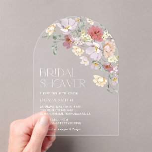 Colourful Flowers, Wildflowers, Boho, Bridal Showe Acrylic Invitations