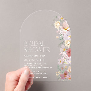 Colourful Flowers, Wildflowers, Boho, Bridal Showe Acrylic Invitations