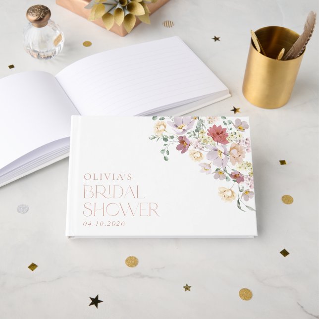 Colourful Flowers, Wildflowers, Boho, Bridal Showe Guest Book (Front Open)