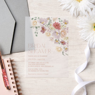 Colourful Flowers, Wildflowers, Boho, Bridal Showe Vellum Invitations