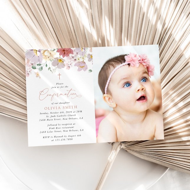 Colourful Flowers, Wildflowers, Boho, Confirmation Invitation (Creator Uploaded)
