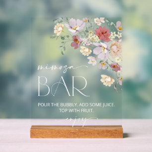 Colourful Flowers, Wildflowers, Boho, Mimosa Bar Acrylic Sign