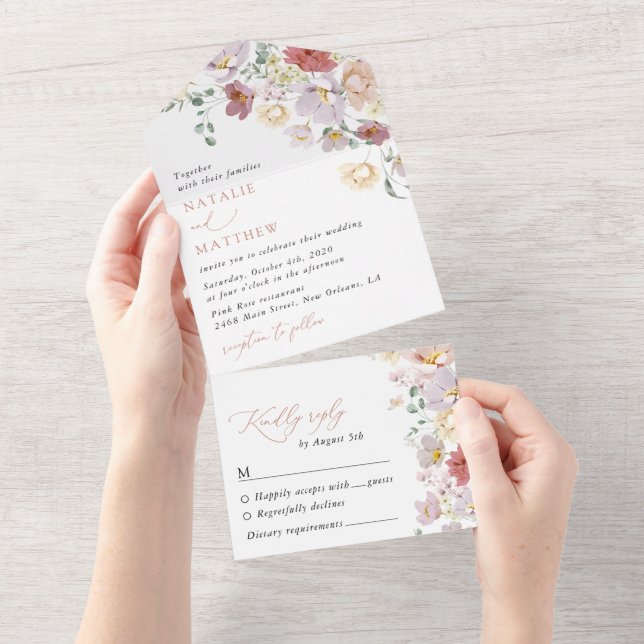 Colourful Flowers, Wildflowers, Boho, Wedding All In One Invitation (Tearaway)