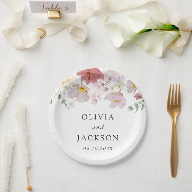 Colourful Flowers, Wildflowers, Boho, Wedding Paper Plate (Wedding)