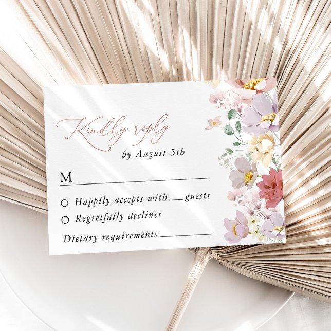 Colourful Flowers, Wildflowers, Boho, Wedding RSVP Card (Creator Uploaded)