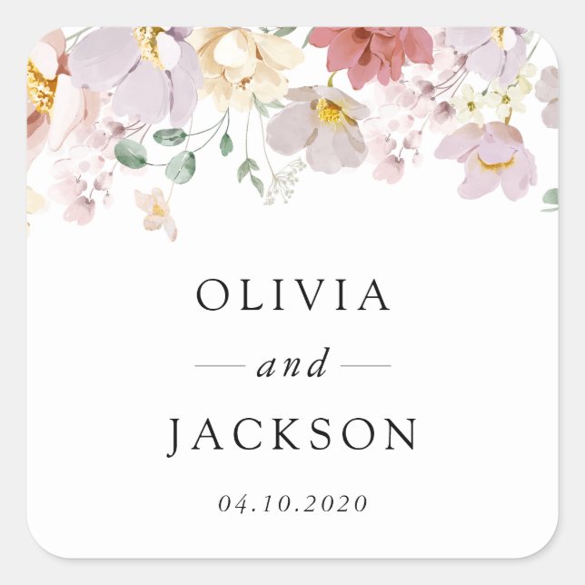 Colourful Flowers, Wildflowers, Boho, Wedding Square Sticker (Front)